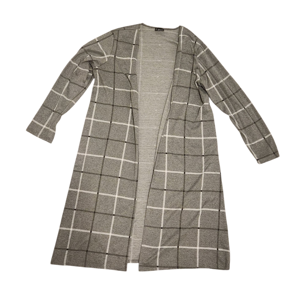 Gray Plaid Long Cardigan